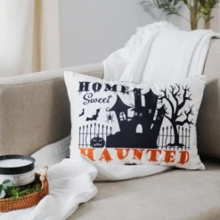 13"x18" Sweet Haunted Home LED Halloween Lumbar Throw Pillow White - Lush Décor -Halloween Home Decor Store GUEST 18927bd9 038a 4340 a0e9 e008040d8556