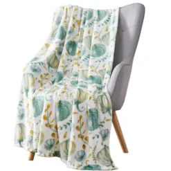 Kate Aurora Teal Halloween Harvest Pumpkins Oversized Blanket Accent Throw - 50 In. W X 70 In. L