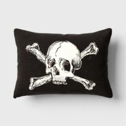 Oversize Skull And Crossbones Woven Cotton Lumbar Halloween Throw Pillow Black - Threshold™ -Halloween Home Decor Store GUEST 1d93023f 85e9 4368 9e88 36202b7344a5