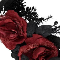 Halloween Home Decor Store 26 Northlight Red And Gold Roses With Black Foliage Halloween Wreath, 22-Inch, Unlit