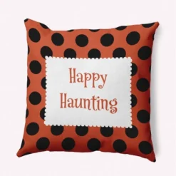 16"x16" Halloween 'Happy Haunting' Dots Square Throw Pillow - E By Design -Halloween Home Decor Store GUEST 2562c3af beca 4866 a940 7ee8f546dc91