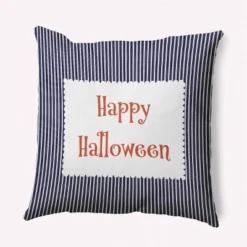 16"x16" 'Happy Halloween' Ticking Square Throw Pillow - E By Design -Halloween Home Decor Store GUEST 29b8dc72 7a2e 45e7 95f8 d1d4e097f3c9