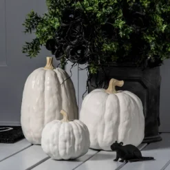 Falloween Large Sheltered Porch Pumpkin White Halloween Decorative Sculpture - Hyde & EEK! Boutique™