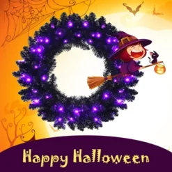 Costway 24inch Pre-lit Christmas Halloween Wreath Black W/ 35 Purple LED Lights -Halloween Home Decor Store GUEST 3c89622f d273 4e9a 8ccd 27814afb77f3