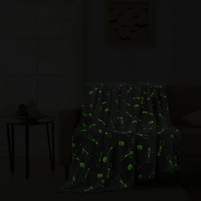 Kate Aurora Halloween Spooky Glow In The Dark Dancing Skeletons Soft & Plush Oversized Throw Blanket - Gray 4 Kate Aurora Halloween Spooky Glow In The Dark Dancing Skeletons Soft & Plush Oversized Throw Blanket - Gray - Image 2