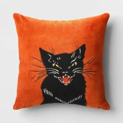 Fierce Cat Applique Cotton Velvet Square Halloween Throw Pillow - Threshold™ -Halloween Home Decor Store GUEST 5426fcb6 46c0 47d1 b6fc b5526f44bb40