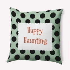 16"x16" Halloween 'Happy Haunting' Dots Square Throw Pillow - E By Design -Halloween Home Decor Store GUEST 56fd5717 bafb 4b97 a6fa 116f8d60ce47