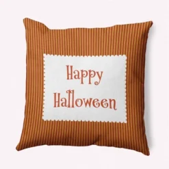 16"x16" 'Happy Halloween' Ticking Square Throw Pillow - E By Design -Halloween Home Decor Store GUEST 5af24611 6d40 43be aa7b 7fb5074f052e