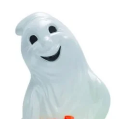 Union Products 56480 60-Watt Light Up Ghost And Pumpkin Halloween Outdoor Garden Statue Decoration Made From Blow-Molded Plastic, White/Orange