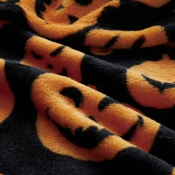 Kate Aurora Autumn Living Halloween Jack-O'-Lantern Pumpkins Orange & Black Ultra Plush Throw Blanket
