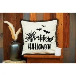 C&F Home 18" X 18" Happy Halloween Embroidered Bats And Spiderweb Throw Pillow -Halloween Home Decor Store GUEST 69885ab5 051f 46bd aade 617749949c3f