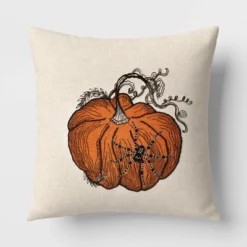 Pumpkin With Spider Cotton Square Halloween Throw Pillow Ivory - Threshold™ -Halloween Home Decor Store GUEST 7d6a836a 3c3b 495e 8f4c f15b752115c6