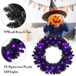 Costway 24inch Pre-lit Christmas Halloween Wreath Black W/ 35 Purple LED Lights -Halloween Home Decor Store GUEST 85214db2 1085 4f89 84e1 a9f9f4375213