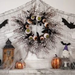 Halloween Home Decor Store 40 Northlight Eyeballs And Spiders Halloween Twig Wreath, 24-Inch, Unlit