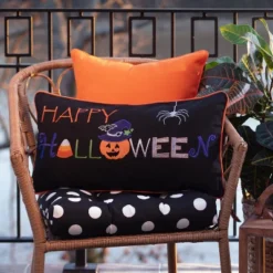 13"x24.5" Indoor Happy Halloween Black Rectangular Throw Pillow Cover - Pillow Perfect -Halloween Home Decor Store GUEST 9d9aae41 e53e 46ec bfa6 0f9be1dcdc69