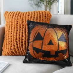 18"x18" Sparkle Pumpkin Halloween Square Throw Pillow Black/Orange - Lush Décor -Halloween Home Decor Store GUEST 9ebe8488 f545 4778 8b0a 46565f59d4c9