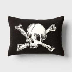 Oversize Skull And Crossbones Woven Cotton Lumbar Halloween Throw Pillow Black - Threshold™ -Halloween Home Decor Store GUEST b45186ba 7db4 4537 829f d4aedfe091ea