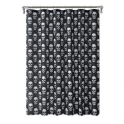 Kate Aurora Halloween Accents Black & White Spooky Skulls Fabric Shower Curtain - Standard Size
