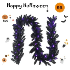 Costway 9ft Pre-lit Christmas Halloween Garland Black W/ 50 Purple LED Lights -Halloween Home Decor Store GUEST ba032631 ea21 447a 8b06 2b7e197009e6