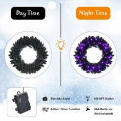 Costway 24inch Pre-lit Christmas Halloween Wreath Black W/ 35 Purple LED Lights -Halloween Home Decor Store GUEST c504a4e5 17e5 4dd9 8988 0132e72a6974