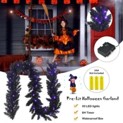 Costway 9ft Pre-lit Christmas Halloween Garland Black W/ 50 Purple LED Lights -Halloween Home Decor Store GUEST dc2dae97 d0e4 458a 82a2 005518f0bf85