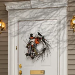 Halloween Home Decor Store 36 National Tree Company Artificial Skeleton's Halloween Wreath, Decorated With Branches, Orange And Black Trim, Berry Clusters, Assorted Leaves, 24 In