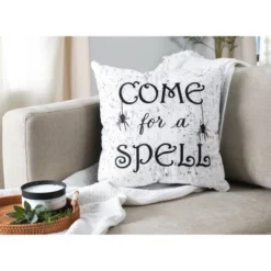 18"x18" 'Come For A Spell' Halloween Square Throw Pillow White/Black - Lush Décor -Halloween Home Decor Store GUEST e37e983d c34e 4666 b9bc 2e3f54d45920