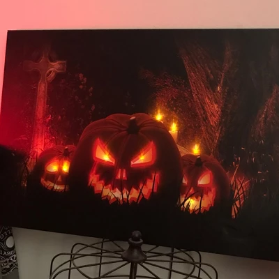 Northlight LED Lighted Jack-O-Lanterns In A Cemetery Halloween Canvas Wall Art 23.5" X 15.5" 6 Northlight LED Lighted Jack-O-Lanterns In A Cemetery Halloween Canvas Wall Art 23.5" X 15.5" - Image 4